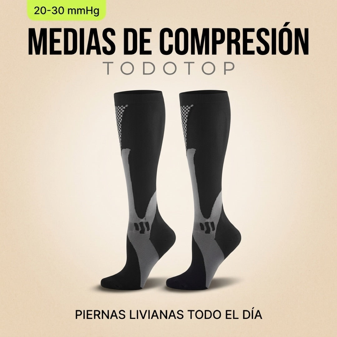 Compresion graduada 20-30 mmHg, piernas livianas todo el dia