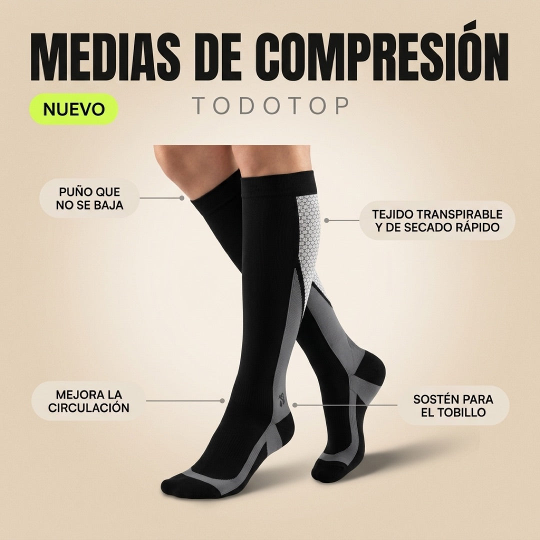 Medias de compresion TodoTop negras con gris