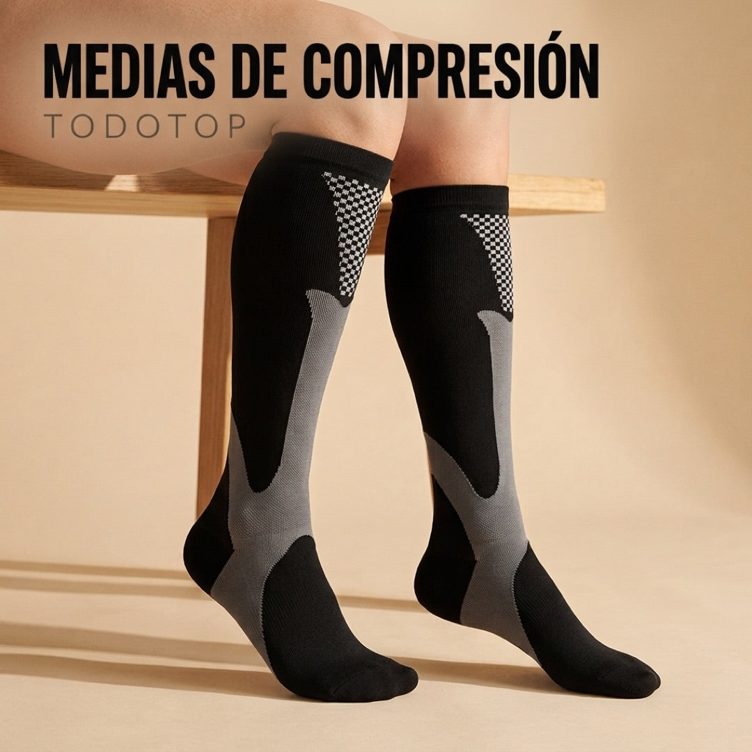 Medias de compresion TodoTop negras con gris, vista de producto