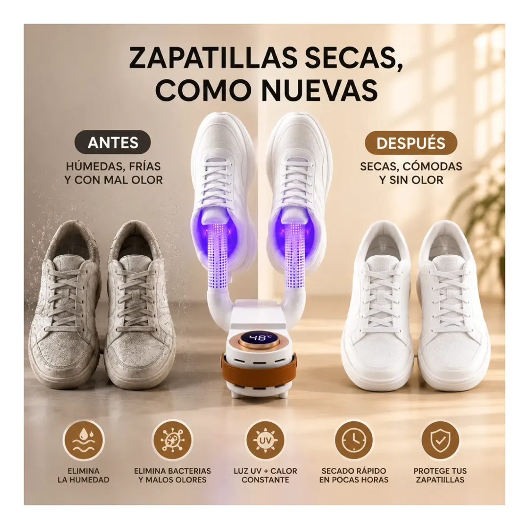 Antes y despues: zapatillas humedas y con olor, despues secas y sin olor